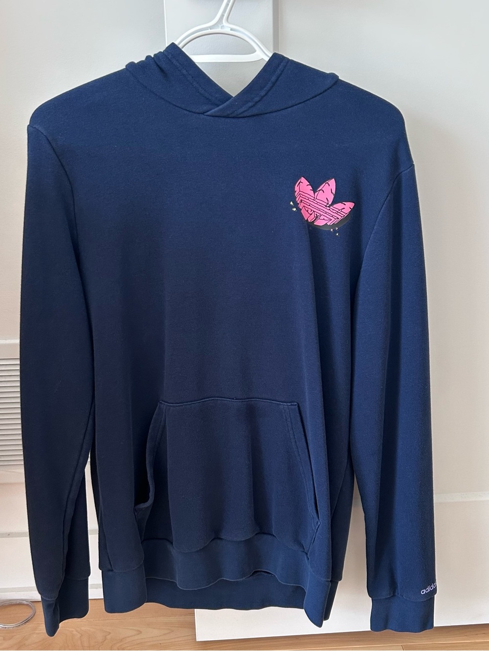 adidas Navy Hoodie with Pink Heart Logo